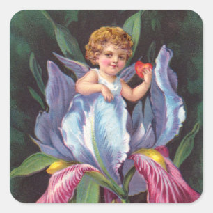 Clapsaddle: Bloem Cherub Iris Vierkante Sticker