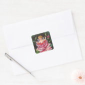 Clapsaddle: Bloem Cherub-Roos Vierkante Sticker (Envelop)