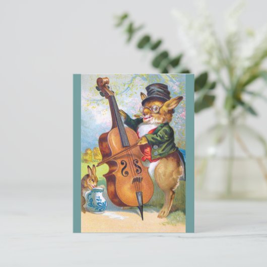 Clapsaddle: Bunny met Cello Briefkaart (Staand voorkant)