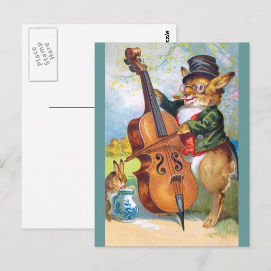 Clapsaddle: Bunny met Cello Briefkaart (Voorkant / Achterkant)