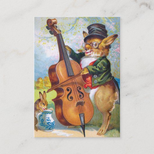 Clapsaddle: Bunny met Cello Visitekaartje (Voorkant)