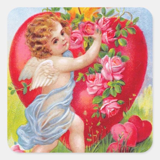 Clapsaddle: Cherub van de liefde Vierkante Sticker (Voorkant)
