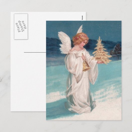 Clapsaddle: De Engel van Kerstmis met Klok Feestdagenkaart (Voorkant / Achterkant)