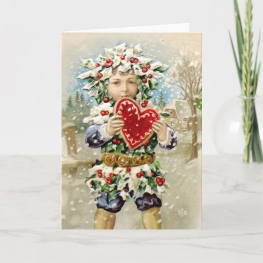 Clapsaddle: De Jongen van de hulst met Hart Feestdagen Kaart (Voorkant)