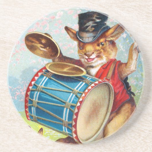 Clapsaddle: Drumming Rabbit Zandsteen Onderzetter (Voorkant)