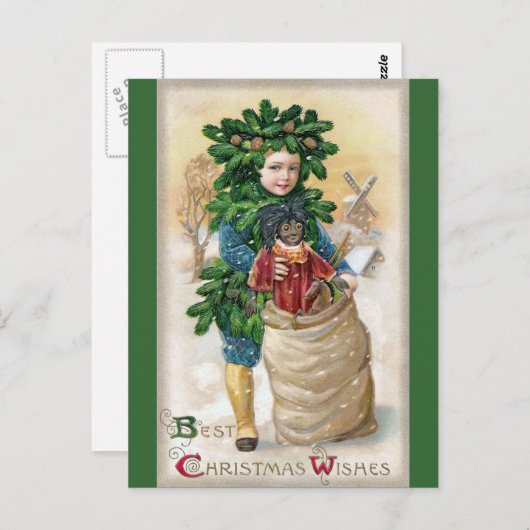 Clapsaddle: Fir Boy met Doll Briefkaart (Voorkant / Achterkant)