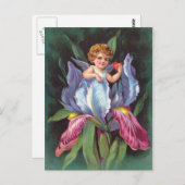 Clapsaddle: Flower Cherub Iris Briefkaart (Voorkant / Achterkant)