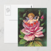 Clapsaddle: Flower Cherub Roos Briefkaart (Voorkant / Achterkant)