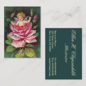 Clapsaddle: Flower Cherub Roos Visitekaartje (Voorkant / Achterkant)
