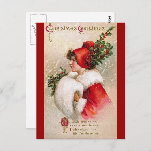 Clapsaddle: Het Meisje van de winter met het Pet Briefkaart (Voorkant / Achterkant)