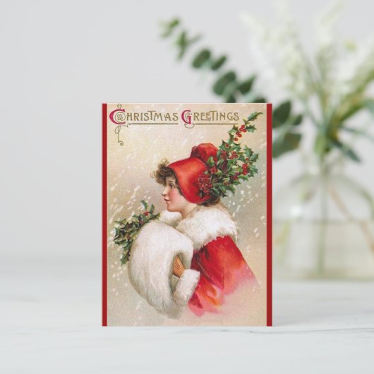 Clapsaddle: Het Meisje van de winter met het Pet Feestdagenkaart (Staand voorkant)