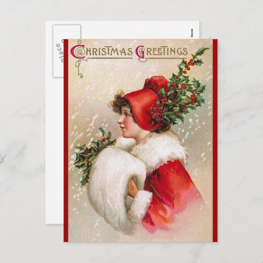 Clapsaddle: Het Meisje van de winter met het Pet Feestdagenkaart (Voorkant / Achterkant)