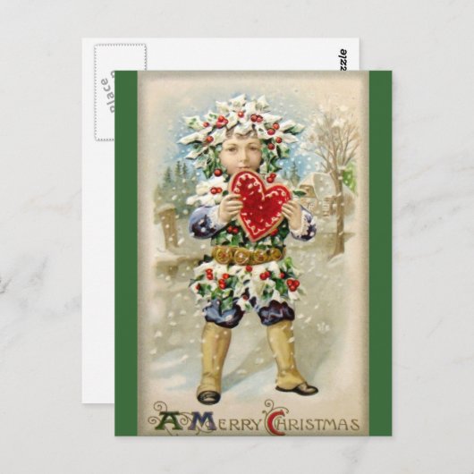 Clapsaddle: Holly Boy met hart Briefkaart (Voorkant / Achterkant)