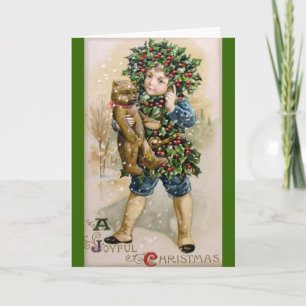 Clapsaddle: Holly Boy met Teddy Feestdagen Kaart