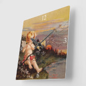 Clapsaddle: Little Cherub met Flute and Birds Vierkante Klok (Hoek)