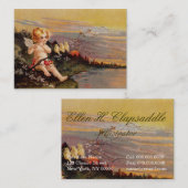 Clapsaddle: Little Cherub met Flute and Birds Visitekaartje (Voorkant / Achterkant)