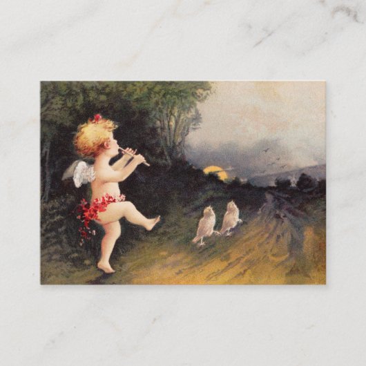 Clapsaddle: Little Cherub met Flute Visitekaartje (Voorkant)
