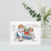 Clapsaddle: Meisjes die met Bunnies spelen Briefkaart (Staand voorkant)