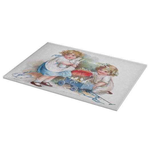 Clapsaddle: Meisjes die met Bunnies spelen Snijplank (Hoek)