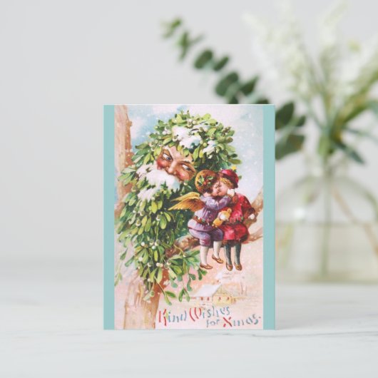 Clapsaddle: Mistletoe Vader met Angels Briefkaart (Staand voorkant)