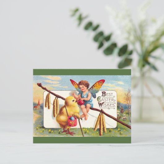 Clapsaddle: Paasfee met kip Feestdagenkaart (Staand voorkant)
