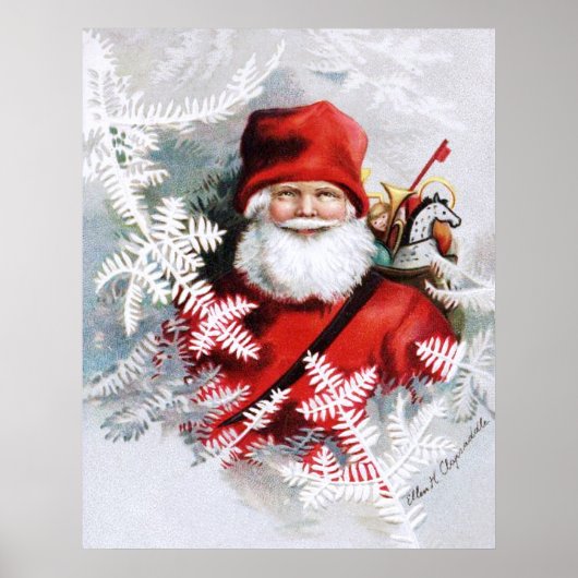 Clapsaddle: Santa Claus met speelgoed en Fir Twigs Poster (Voorkant)