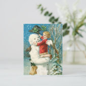 Clapsaddle: Snowman met Angel Girl Briefkaart (Staand voorkant)
