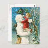 Clapsaddle: Snowman met Angel Girl Briefkaart (Voorkant / Achterkant)