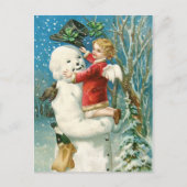 Clapsaddle: Snowman met Angel Girl Briefkaart (Voorkant)