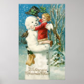 Clapsaddle: Snowman met Angel Girl Poster (Voorkant)