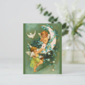 Clapsaddle: Twee Cherubs op een Sickle Moon Briefkaart (Staand voorkant)