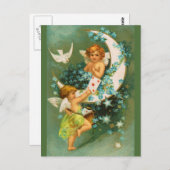 Clapsaddle: Twee Cherubs op een Sickle Moon Briefkaart (Voorkant / Achterkant)
