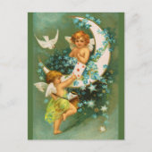 Clapsaddle: Twee Cherubs op een Sickle Moon Briefkaart (Voorkant)