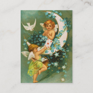 Clapsaddle: Twee Cherubs op een Sickle Moon Visitekaartje