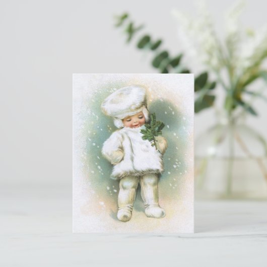 Clapsaddle: Winter Boy met Fir Twig Briefkaart (Staand voorkant)