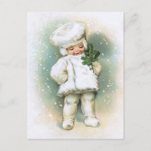 Clapsaddle: Winter Boy met Fir Twig Briefkaart (Voorkant)