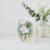 Clapsaddle: Winter Boy met Fir Twig Visitekaartje (Staand voorkant)