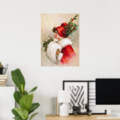 Clapsaddle: Winter Girl met Holly Pet Poster (Thuiskantoor)