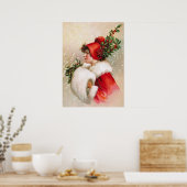 Clapsaddle: Winter Girl met Holly Pet Poster (Keuken)