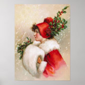 Clapsaddle: Winter Girl met Holly Pet Poster (Voorkant)