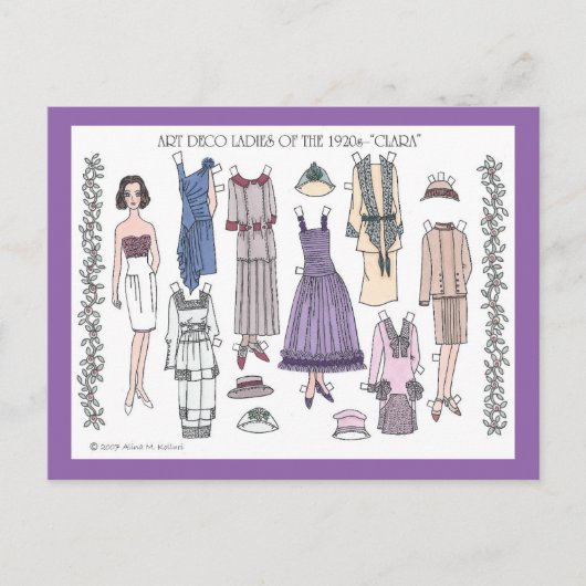 Clara, Art Deco Lady van de papierdollar uit de ja Briefkaart (Voorkant)