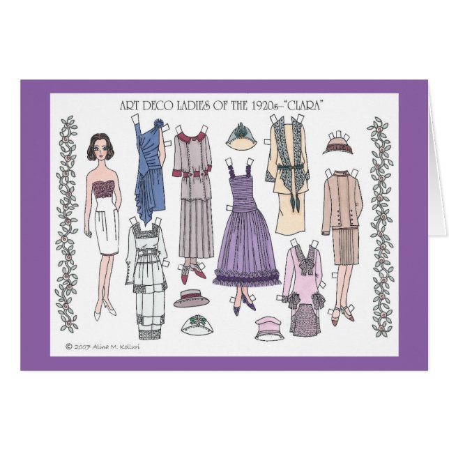 Clara, Art Deco Lady van de papieren Doll Card uit (Voorkant Horizontaal)