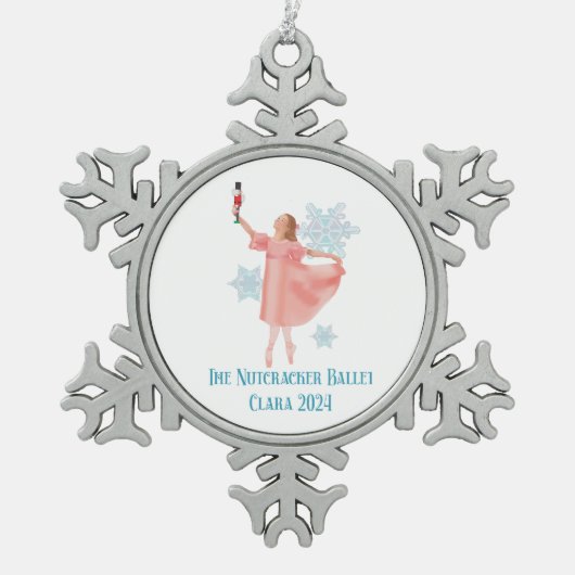 Clara met Notenkraker 2024 Tin Sneeuwvlok Ornament (Voorkant)