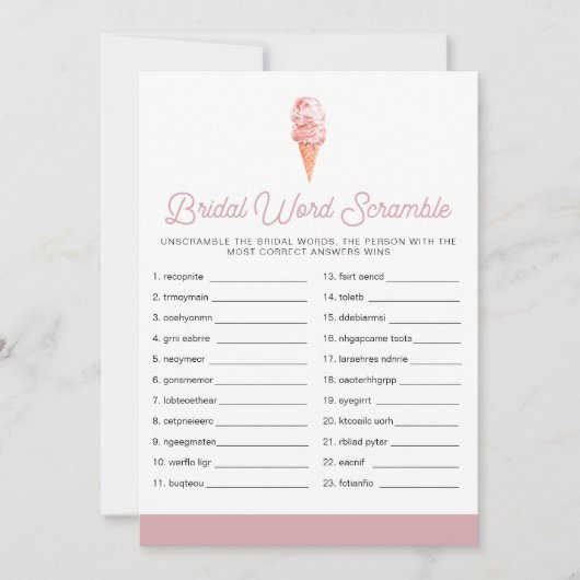 CLARA Retro Ice Cream Vrijgezellenfeest Word Scram Kaart (Voorkant)