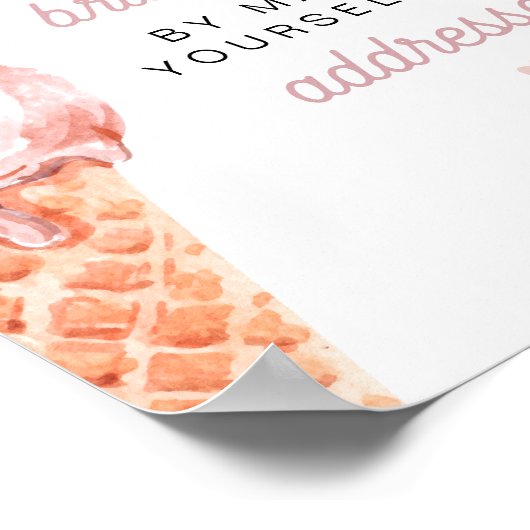 CLARA Retro Pink Ice Cream Vrijgezellenfeest Addre Poster (Hoek)