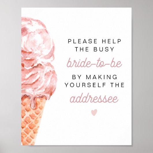 CLARA Retro Roze Ijs Bridal Shower Adressering Poster (Voorkant)