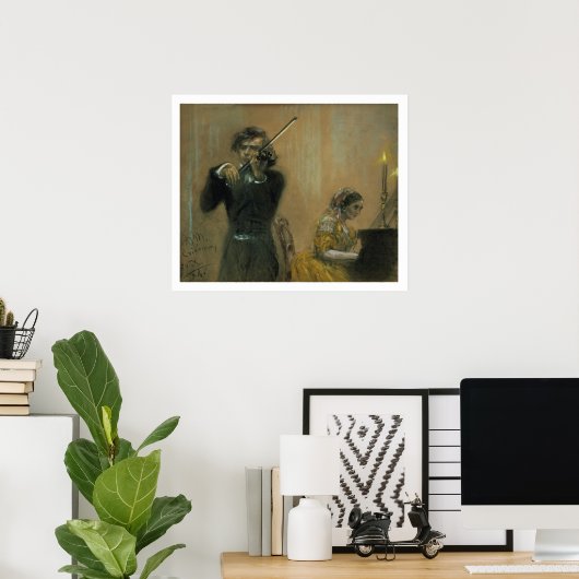 Clara Schumann (1819-96) en een Violinist, 1854 (p Poster (Thuiskantoor)