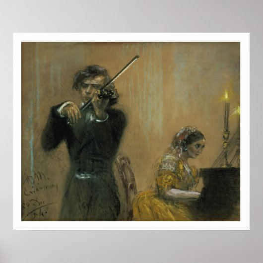 Clara Schumann (1819-96) en een Violinist, 1854 (p Poster (Voorkant)