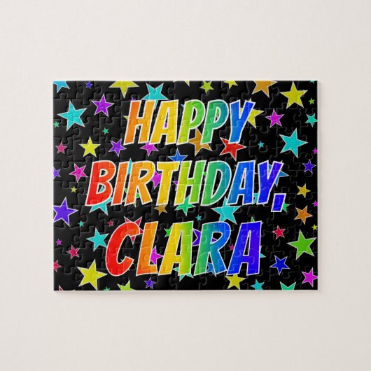 "CLARA" Voornaam, geun "HAPPY BIRTHDAY" Legpuzzel (Horizontaal)