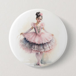 Clara (Zwart haar) uit het Notenkraker Ballet Ronde Button 7,6 Cm